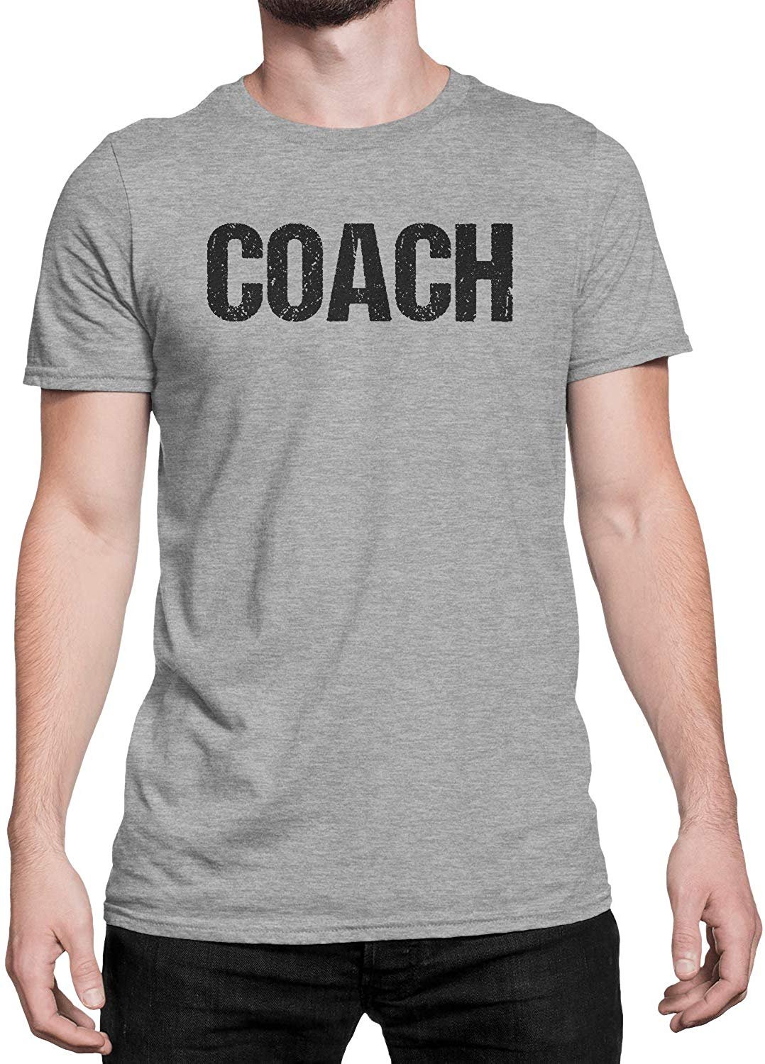 Coach T-Shirt Sports Coaching Tee Shirt (Heather Gray & Black, Distressed)