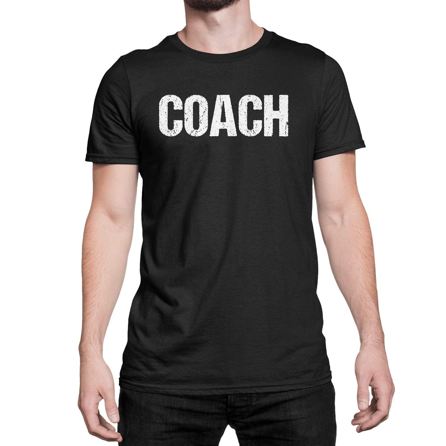 Coach T-Shirt Sports Coaching Tee Shirt (Black & White, Distressed)