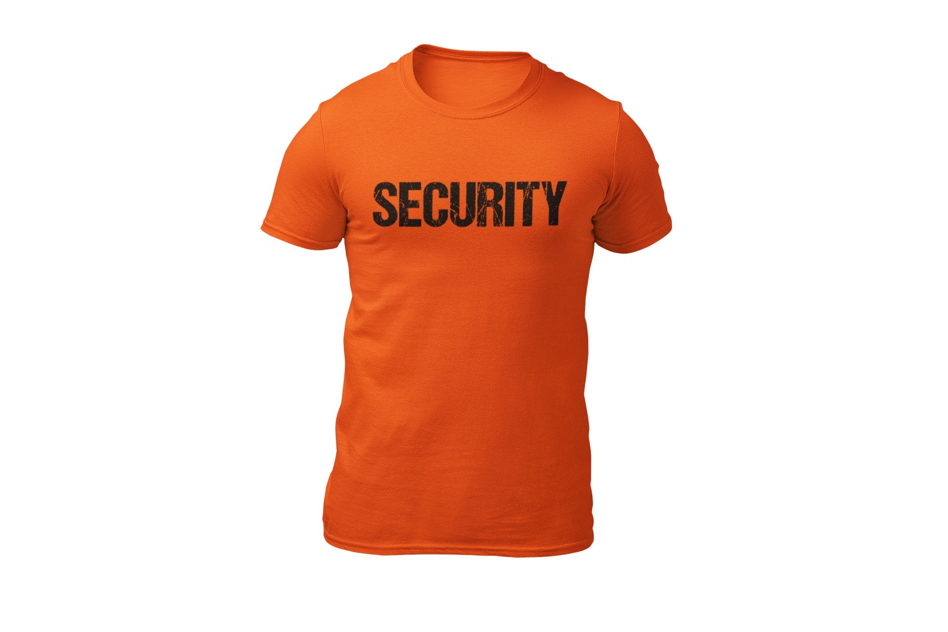 Men's Distressed Security Tee Front & Back Print  (Safety Orange,Black)