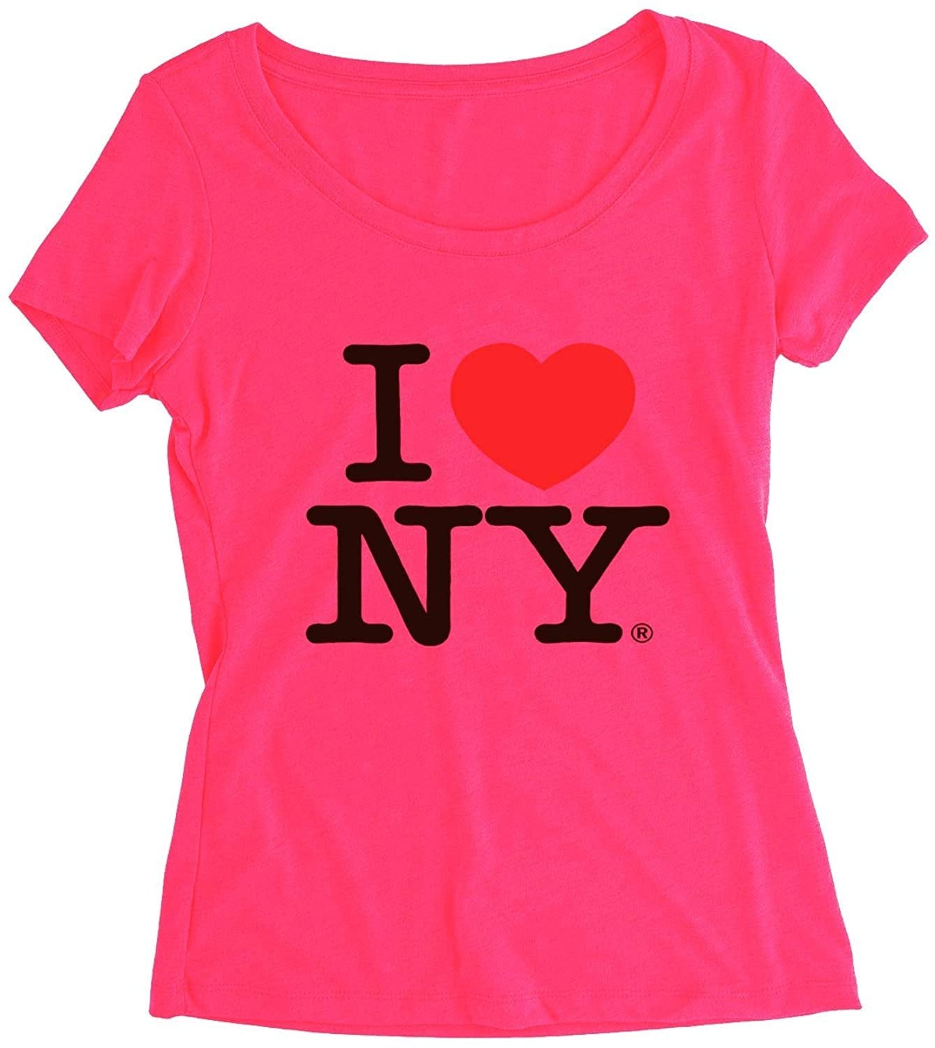 I Love NY Neon Teens/Ladies Scoop Neck T-Shirt Tee Officially Licensed Slim Fit