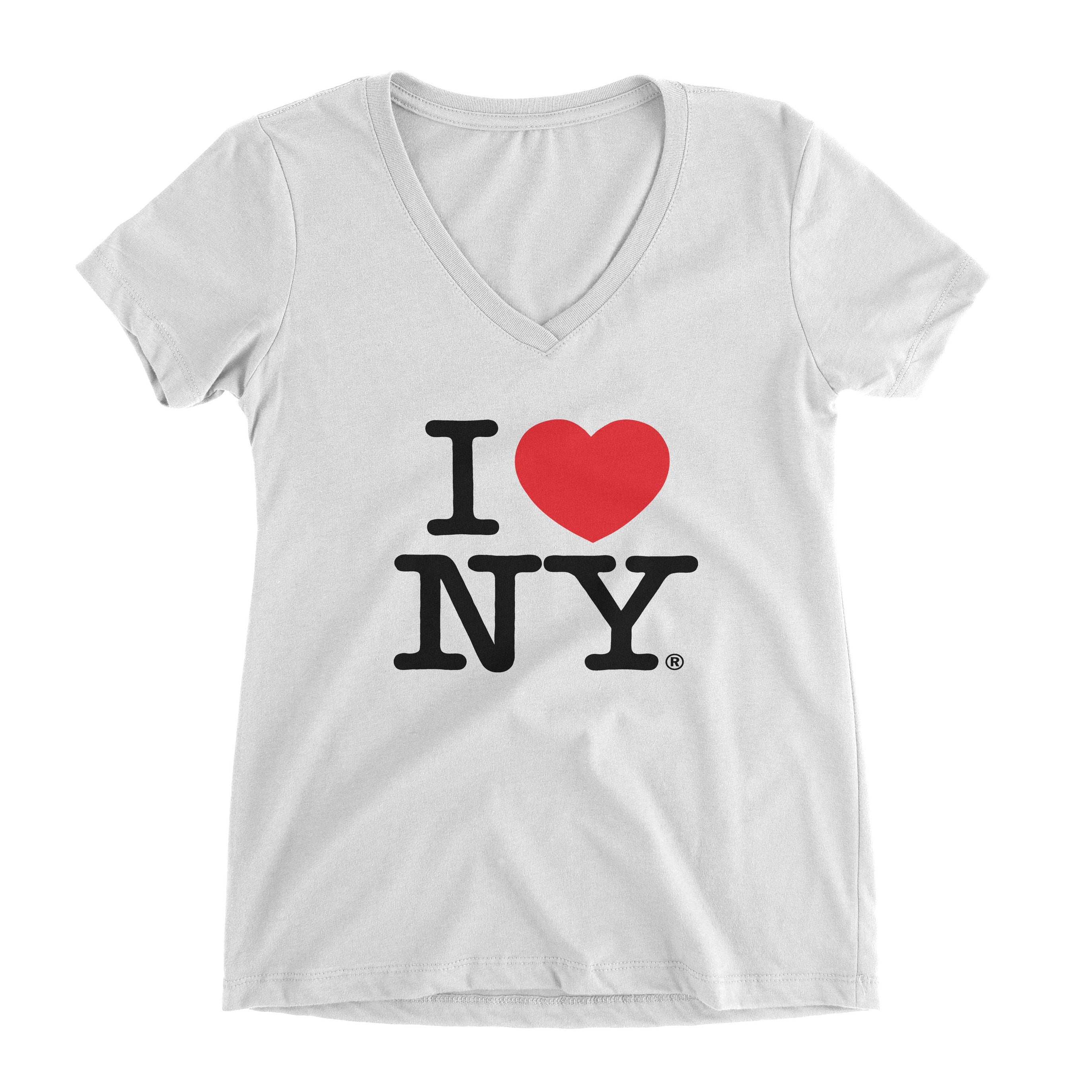 I Love NY New York Womens V-Neck T-Shirt Spandex Heart White