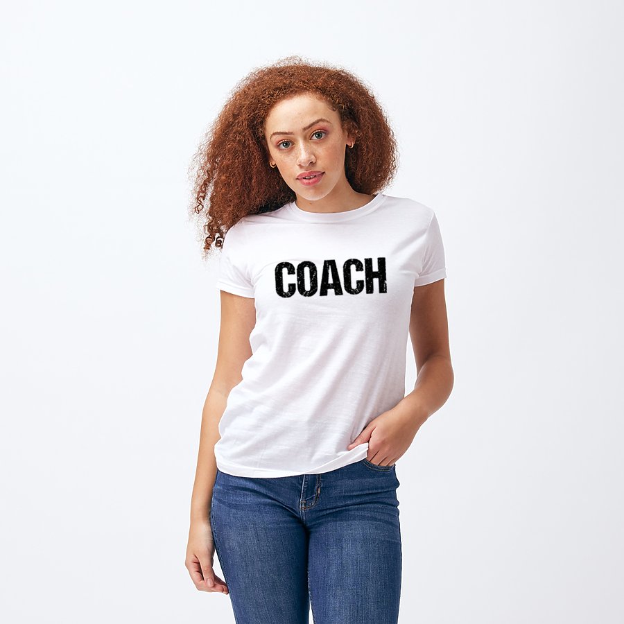 Ladies Coach Tee (Coaching, Distressed, Slim Fit, White)