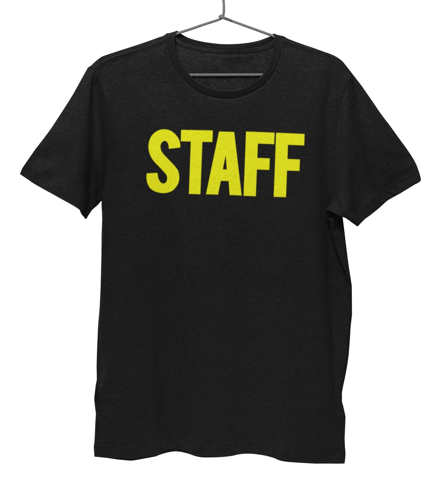 Men's Staff T-Shirt Front Back Screen Print Tee (BB, Black & Neon)
