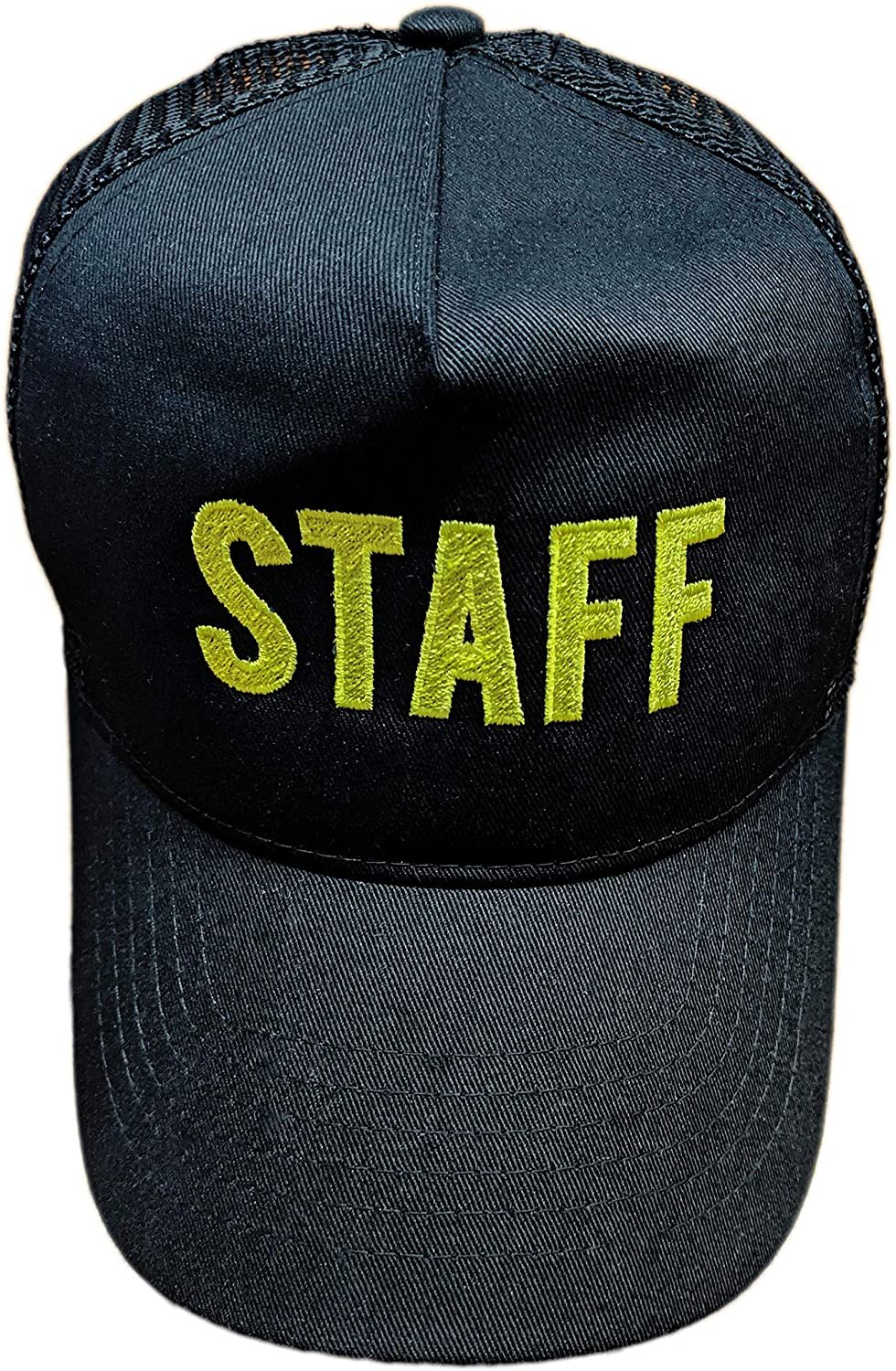 Staff Baseball Hat Embroidered Mesh Trucker Cap (Black & Neon)