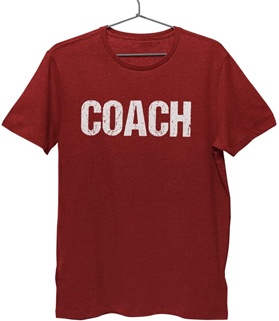 Coach T-Shirt Sports Coaching Tee Shirt (Maroon & White, Distressed)