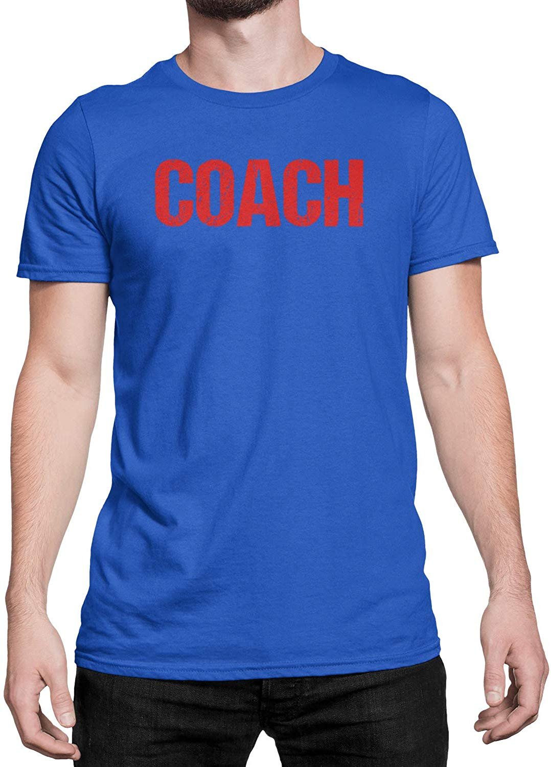 Coach T-Shirt Sports Coaching Tee Shirt (Royal & Red, Distressed)