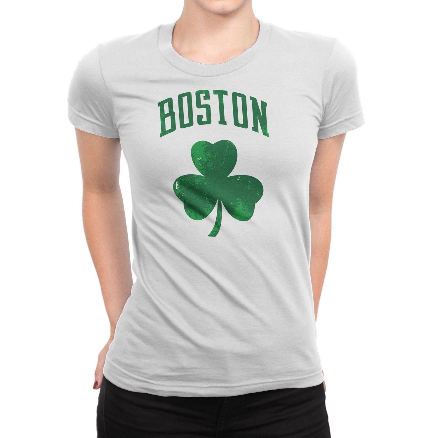 Boston Irish Shamrock Clover Tee Ladies T-Shirt Womens Retro irish-