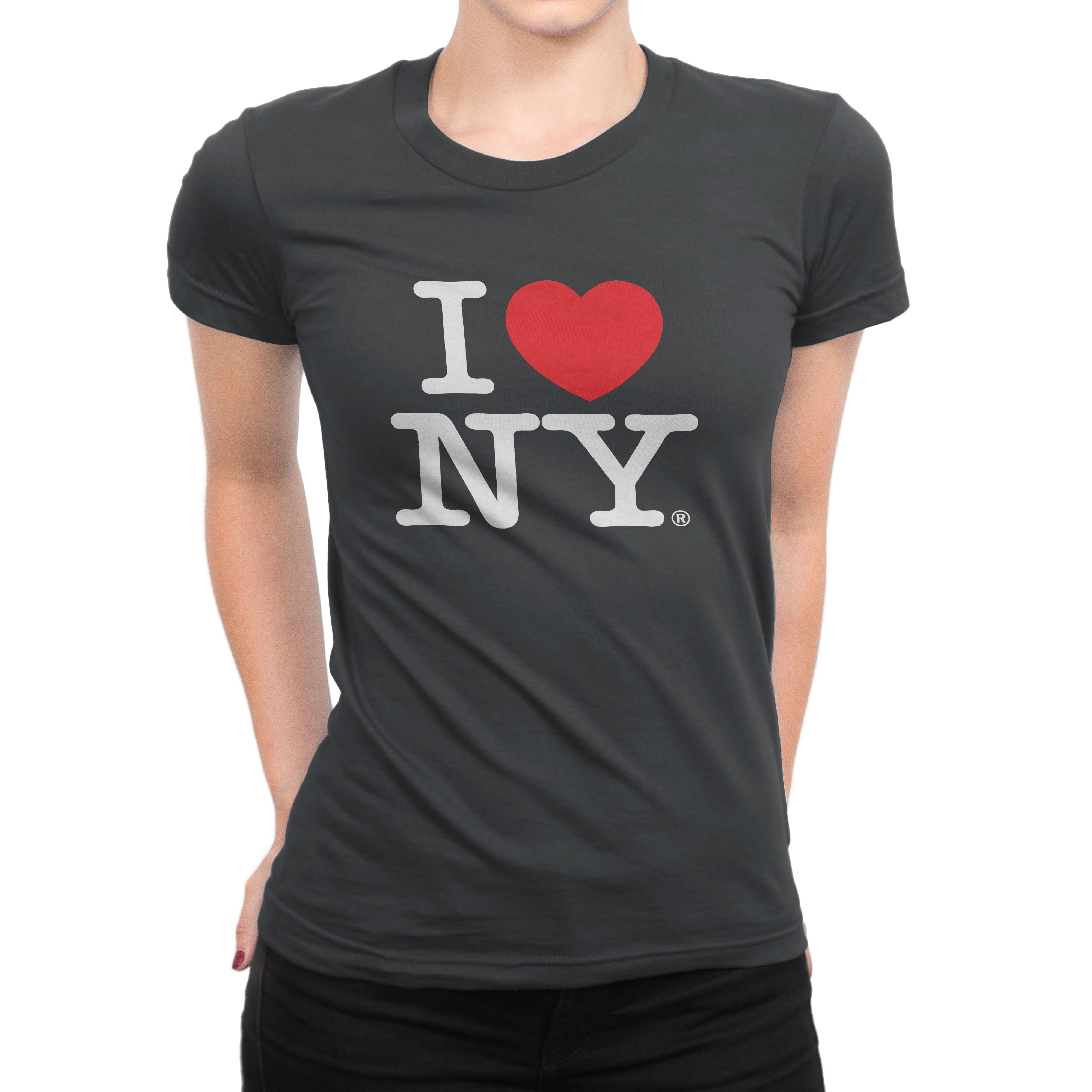 I Love NY Charcoal V-Neck T-Shirt Spandex Ladies Heart New York Womens Tee