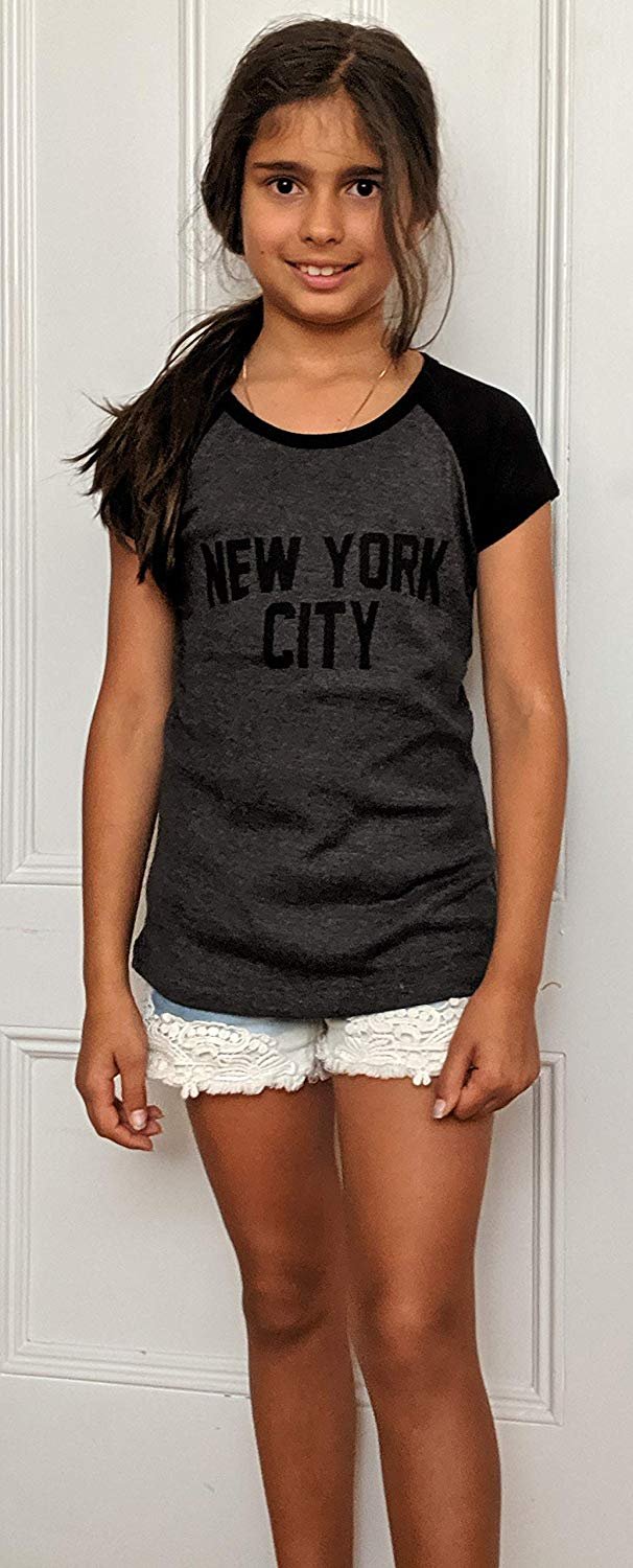 Kids New York City Tee Raglan Cap Sleeve T-Shirt Charcoal