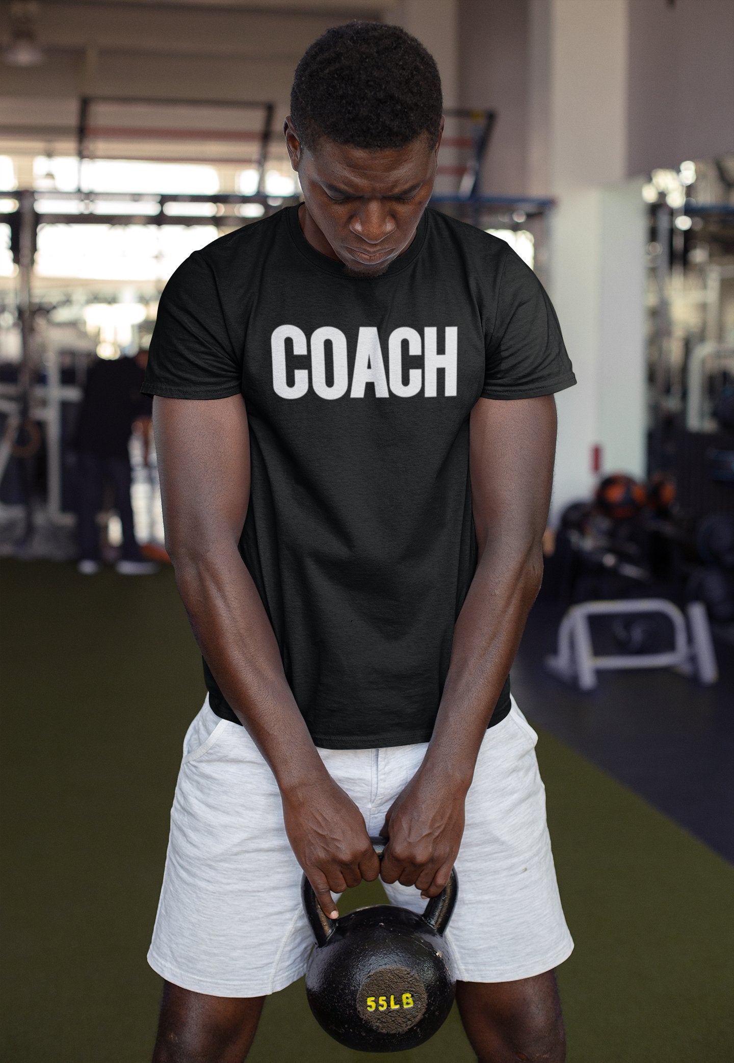 T-shirt Coach pour hommes (conception solide, gris chiné et noir)