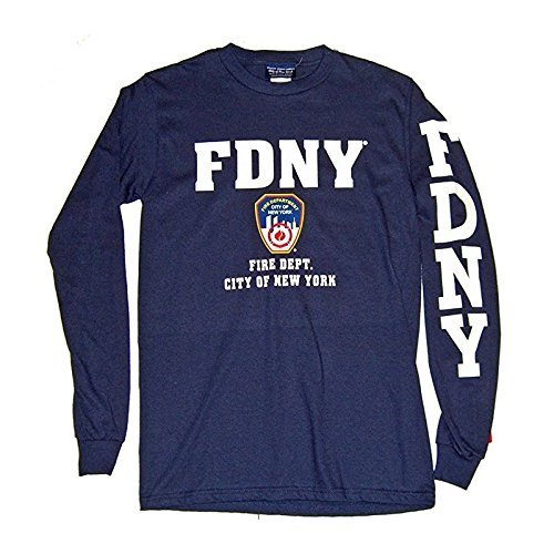 FDNY Kids Long Sleeve Screen Print T-Shirt Navy White NYFD Tee Boys