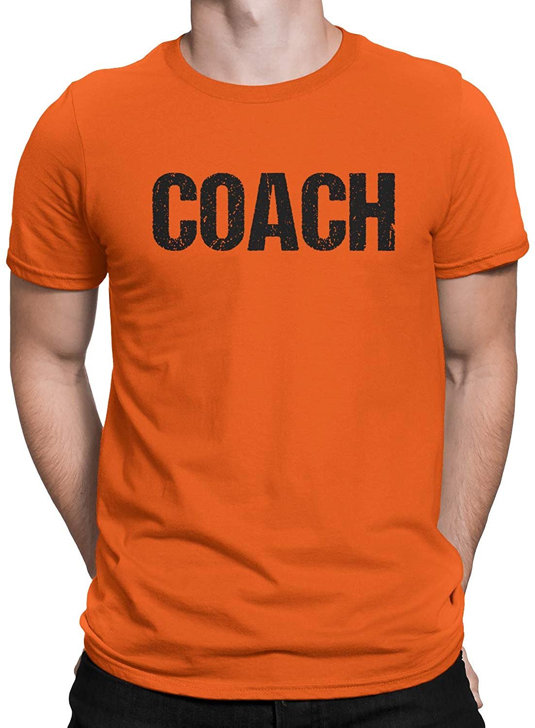 Coach T-Shirt Sports Coaching Tee Shirt (Orange & Black, Distressed)