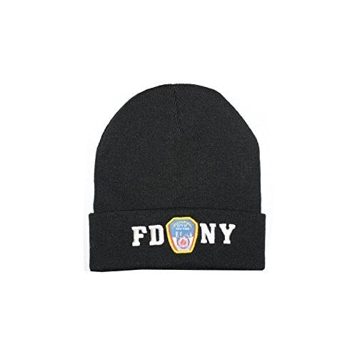 FDNY Winter Hat Police Badge Fire Department Of New York City Black & White O...