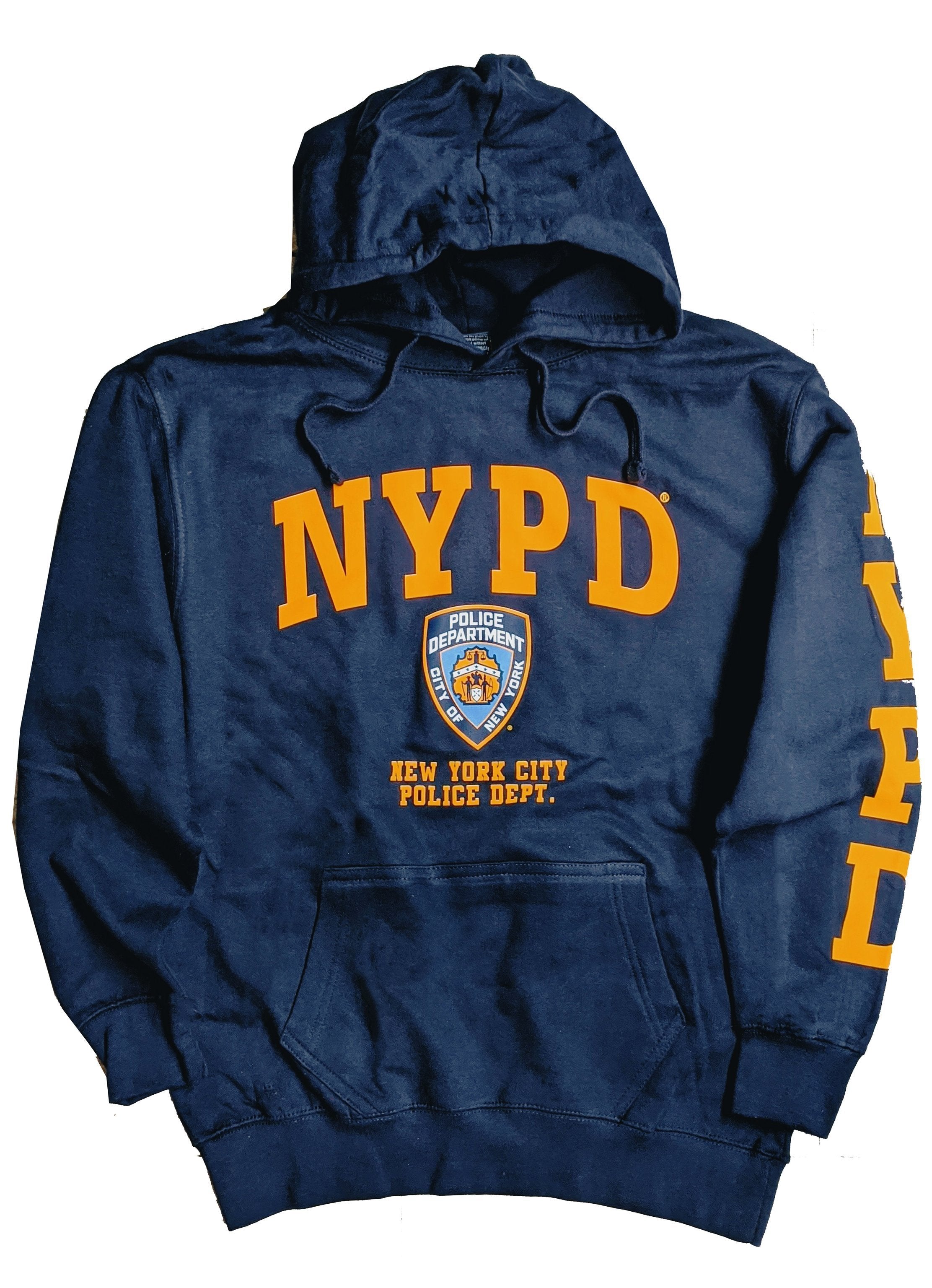 NYPD Men's Hoodie Sweatshirt (Front & Sleeve Print, Navy & Gold)