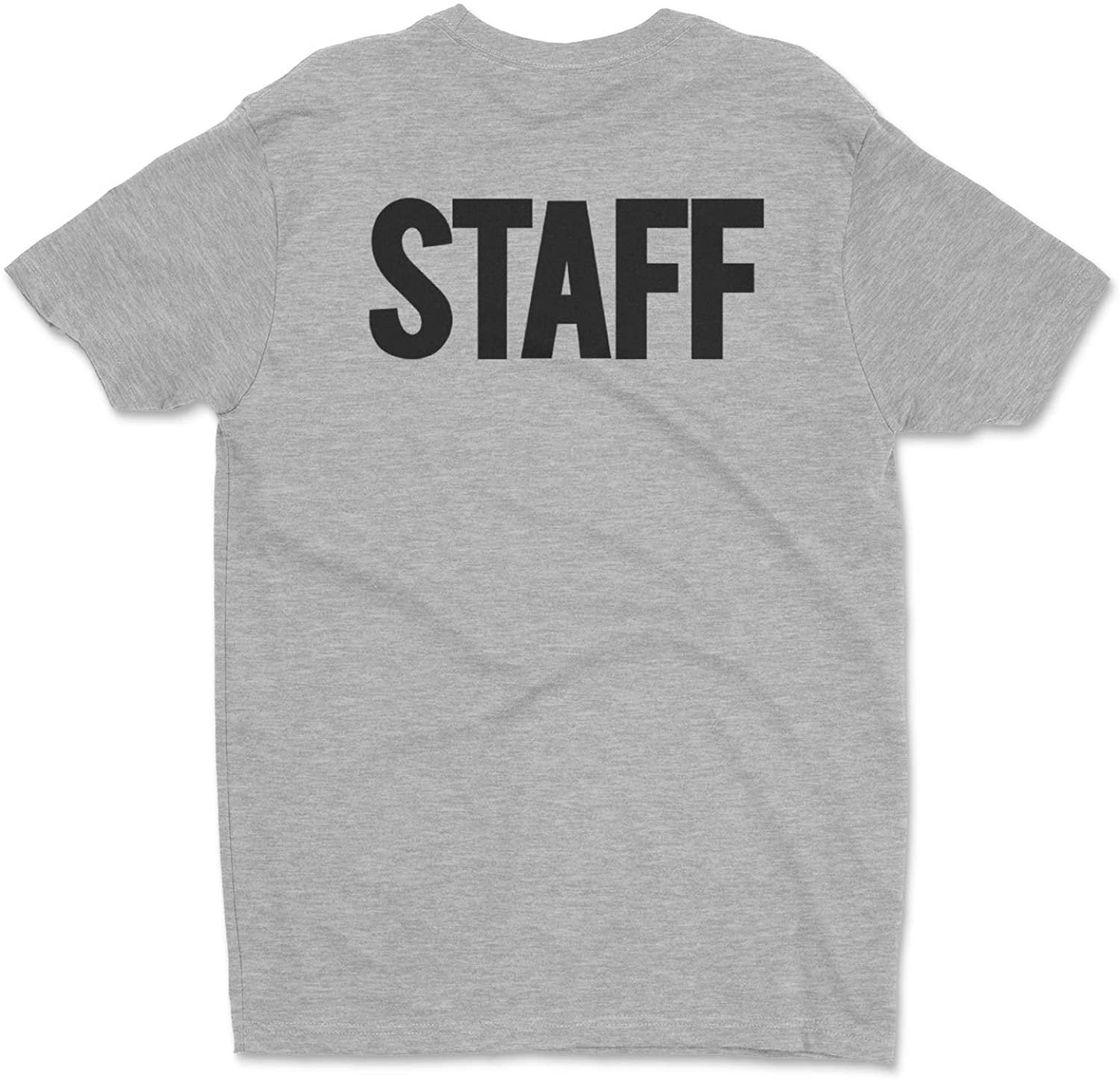Men's Staff T-Shirt Front Back Screen Print Tee (BB, Heather Gray & Black)