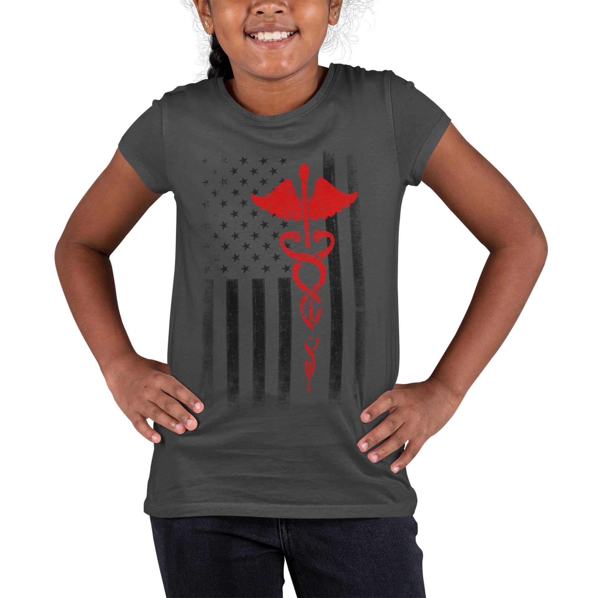 T-shirt rouge pour enfants USA Flag Support Our Heroes EMT Nurses Boys Girls Youth T-shirt