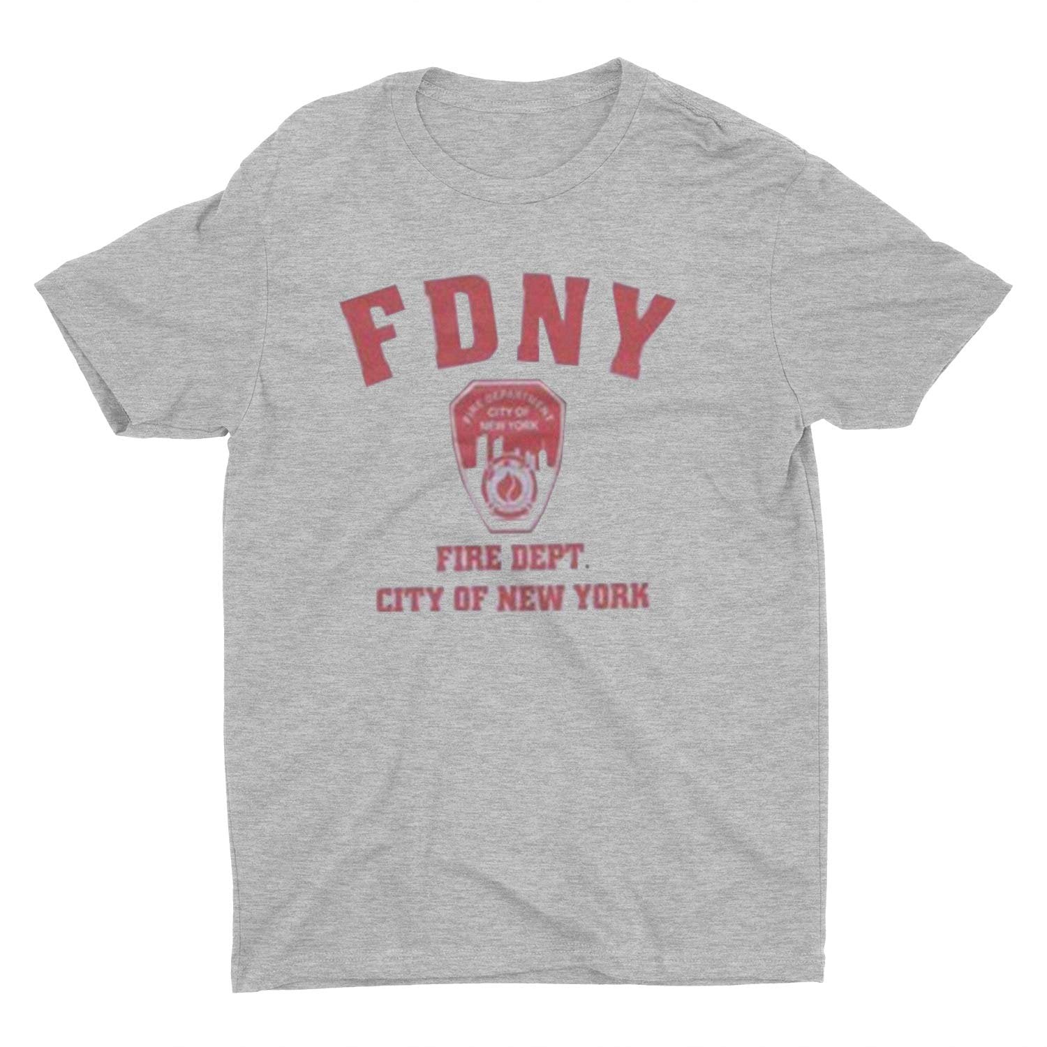 FDNY Short Sleeve Red Fire Dept Logo and Shield T-Shirt Gray