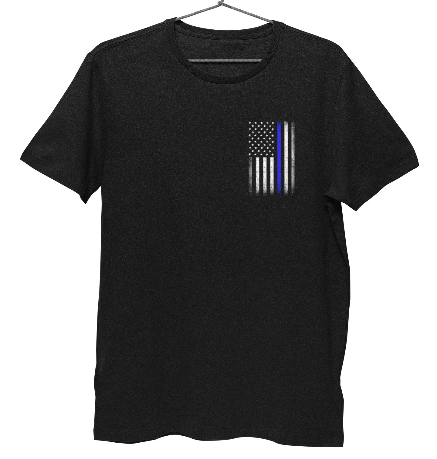 Blue Lives Matter T-Shirt mit USA-Flagge für Herren Brust- und Rückenaufdruck