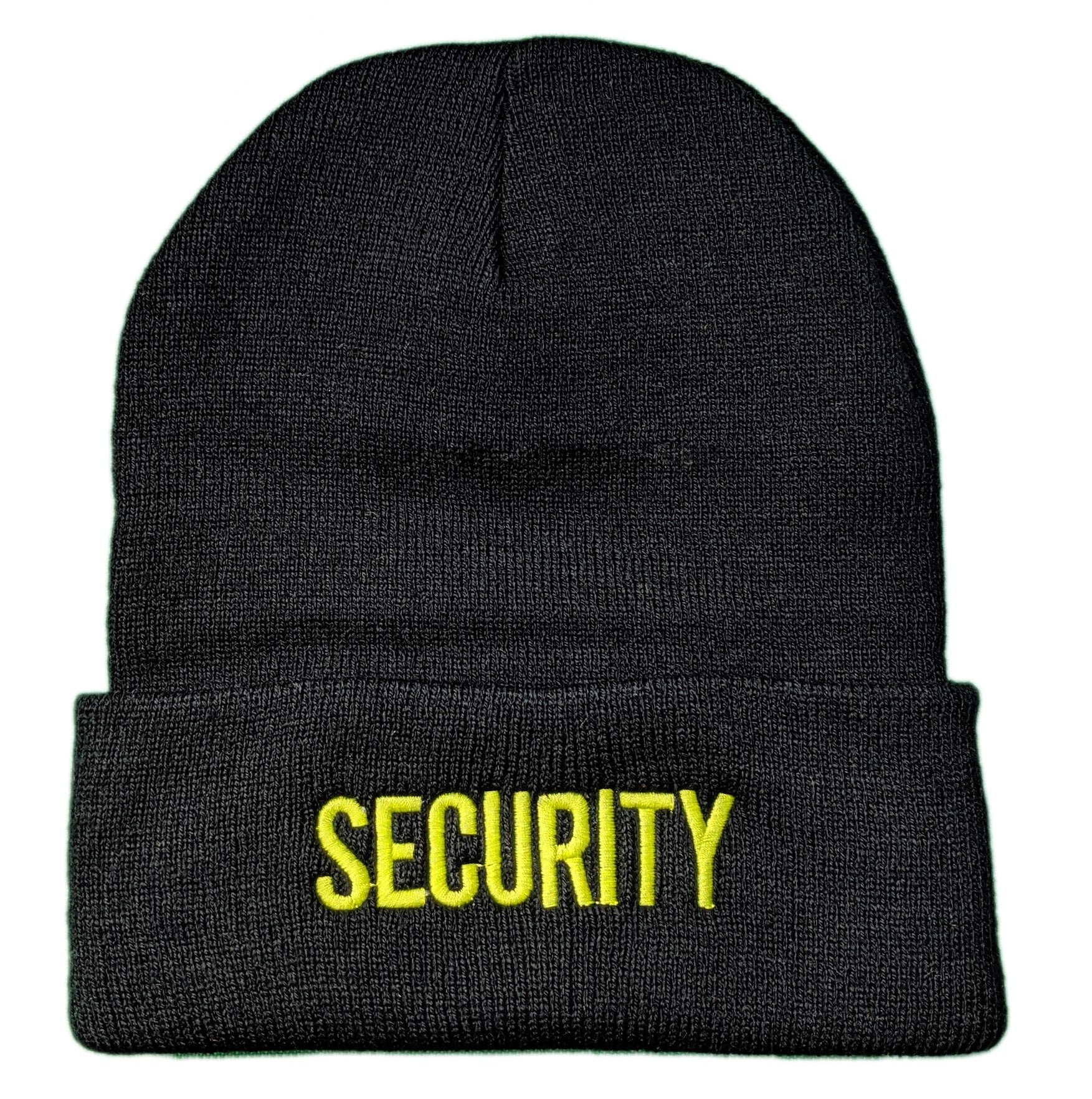 Men's Security Knit Cap Beanie USA Embroidered Winter Hat (Black/Neon)