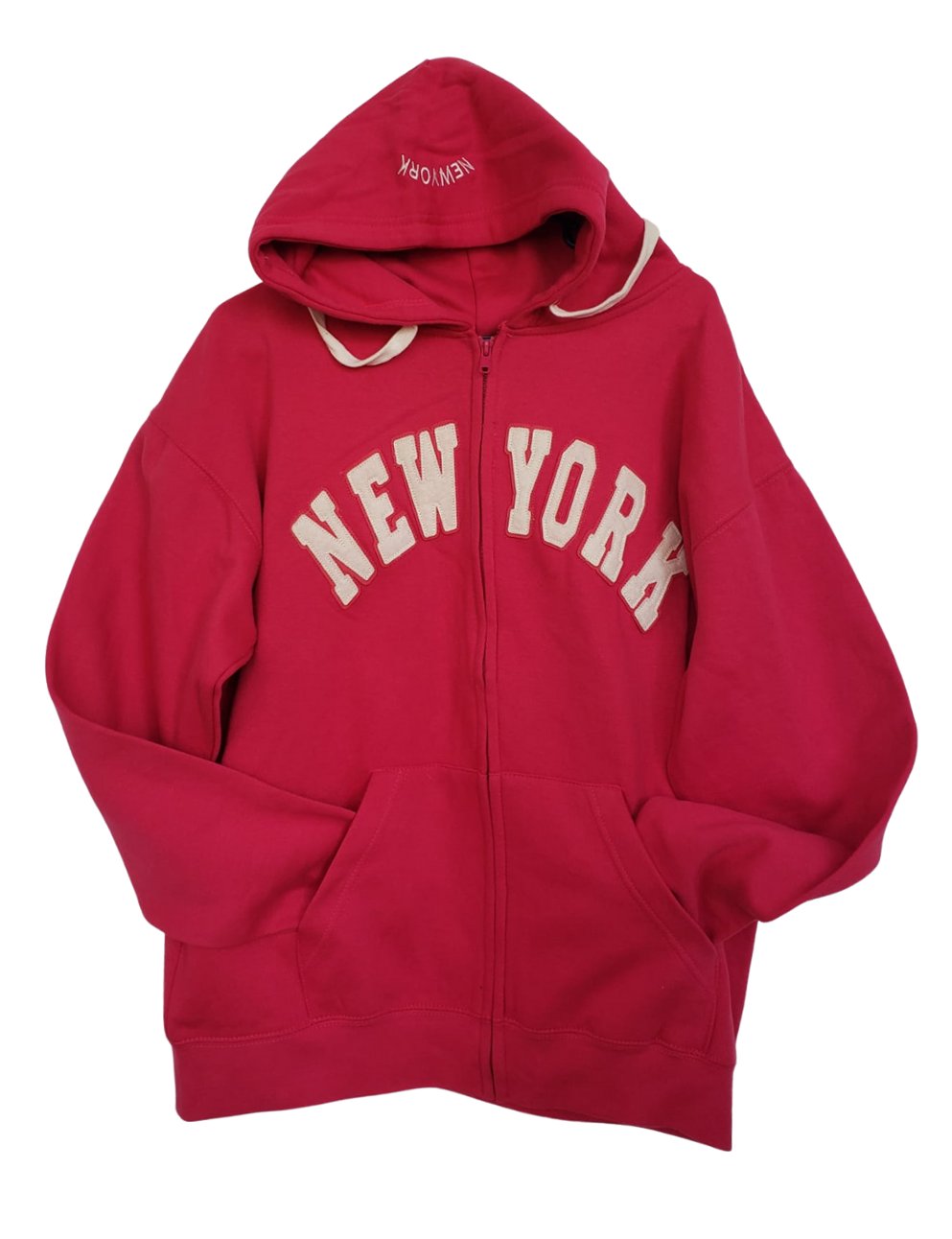 Men's New York City Zippered Hoodie Sweatshirt Black Navy Pink Retro Style, Hot Pink / Medium