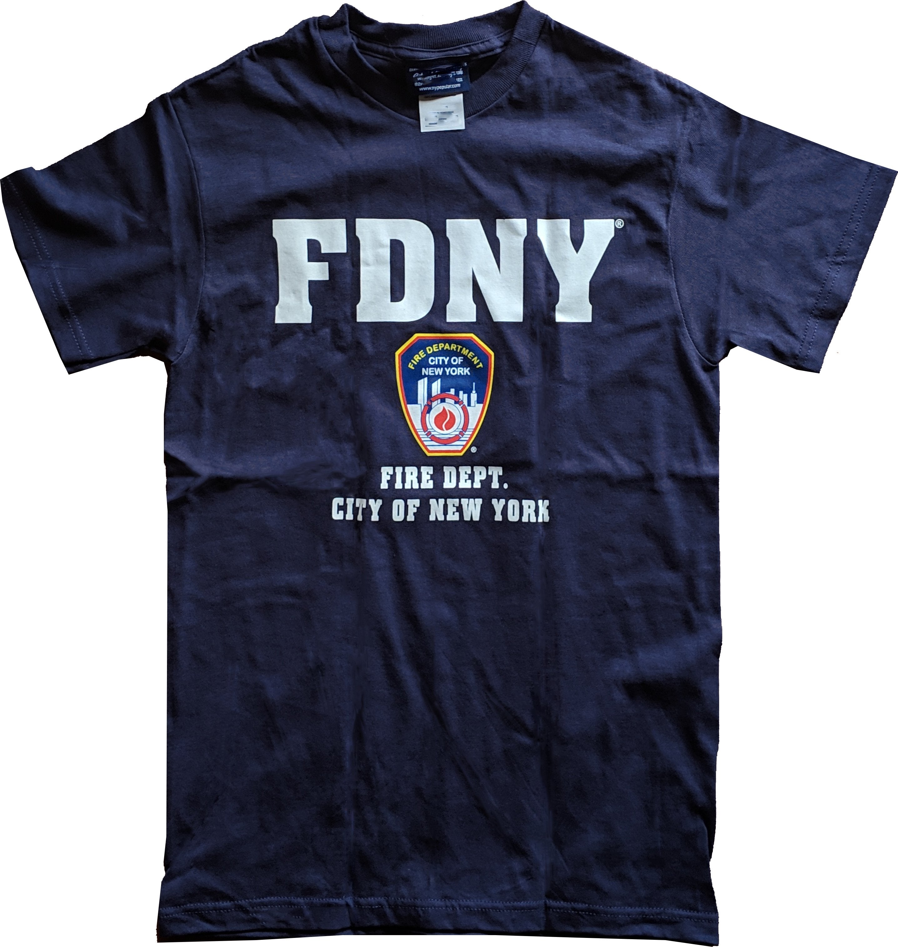 Herren FDNY T-Shirt New York Fire Dept Logo und Schild T-Shirt Navy