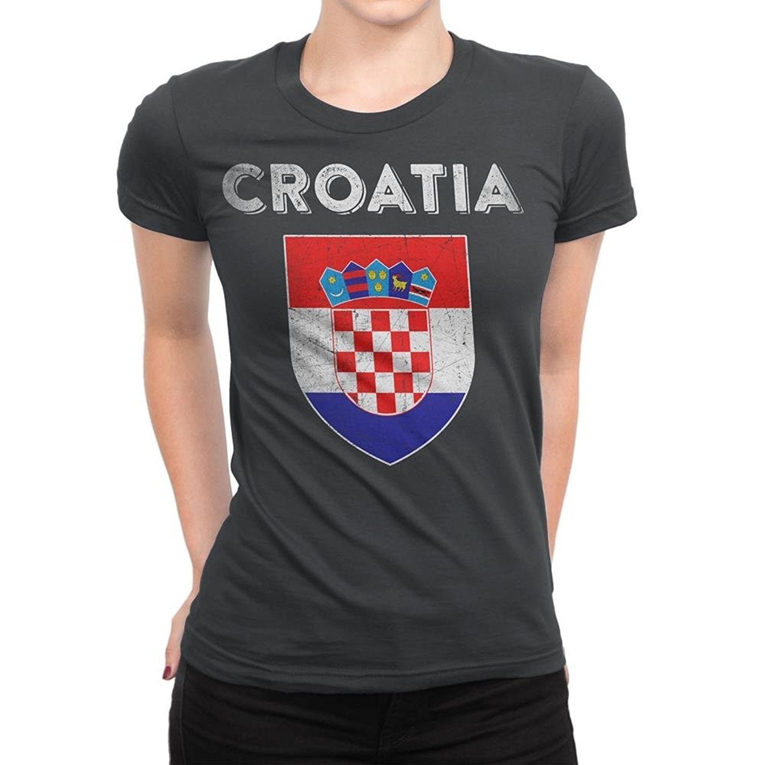 Croatia Flag Tee T-Shirt Ladies Distressed Retro II Shirt