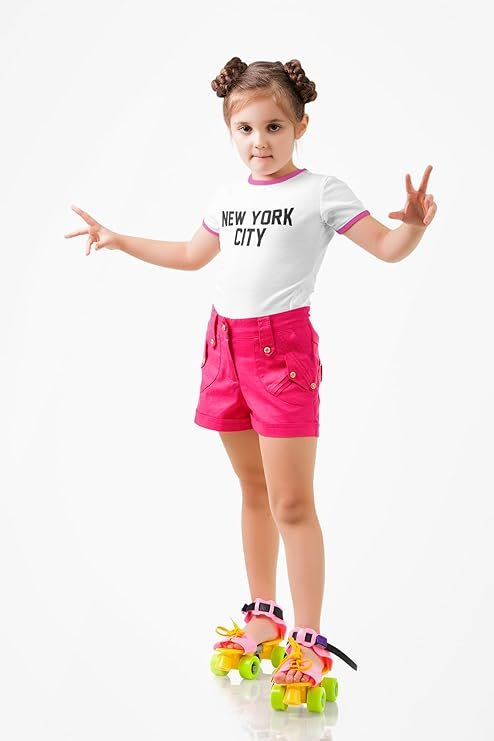 New York City Toddler Tee 5-6T John Lennon Ringer NYC Baby Beatles T-shirt Blanc Rose Filles