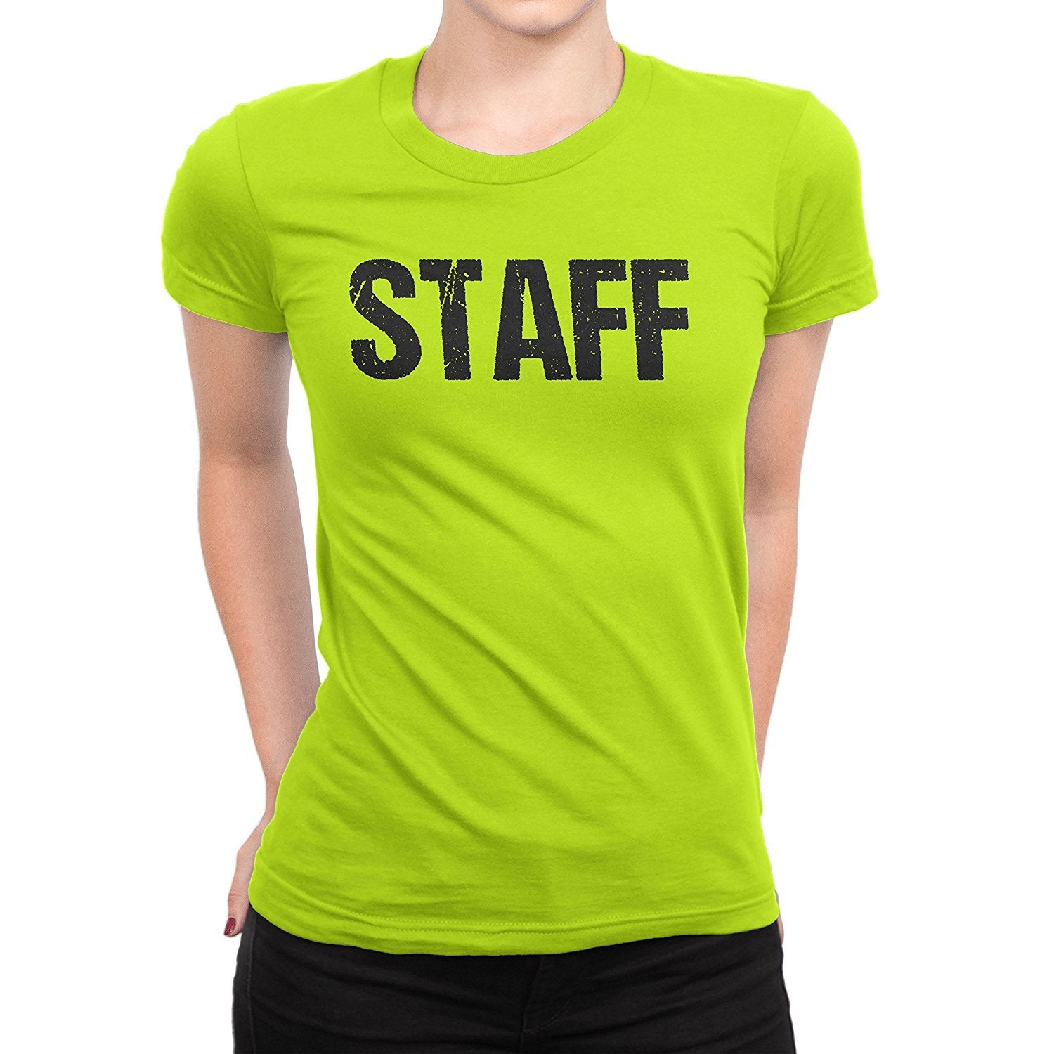 Staff Ladies Short Sleeve T-Shirt (Distressed Design, Bright Yellow)