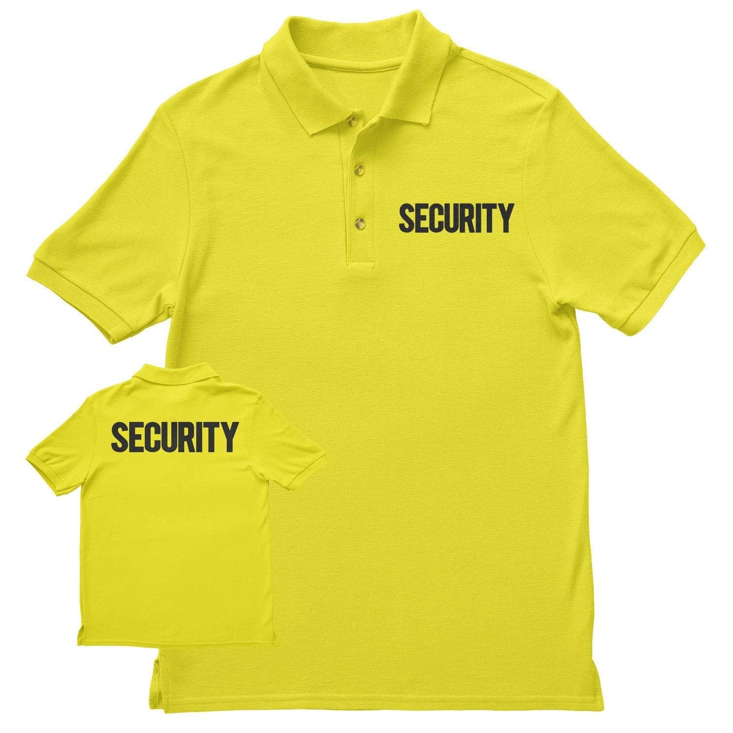 Mens Security Polo Shirt Front Back Print (Solid, Charcoal & Neon)