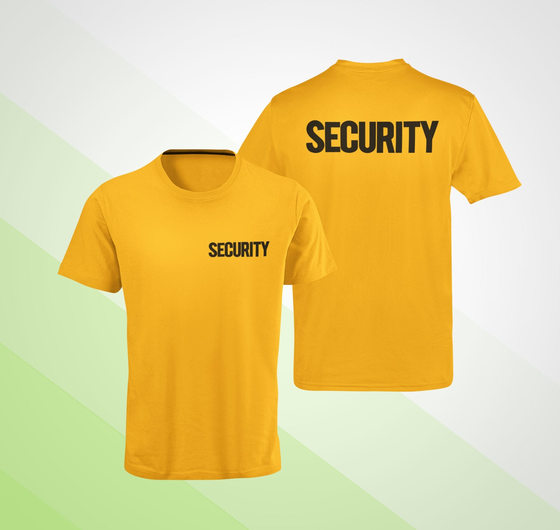 Men's Security T-Shirt (Chest & Back Print, Gold / Black)