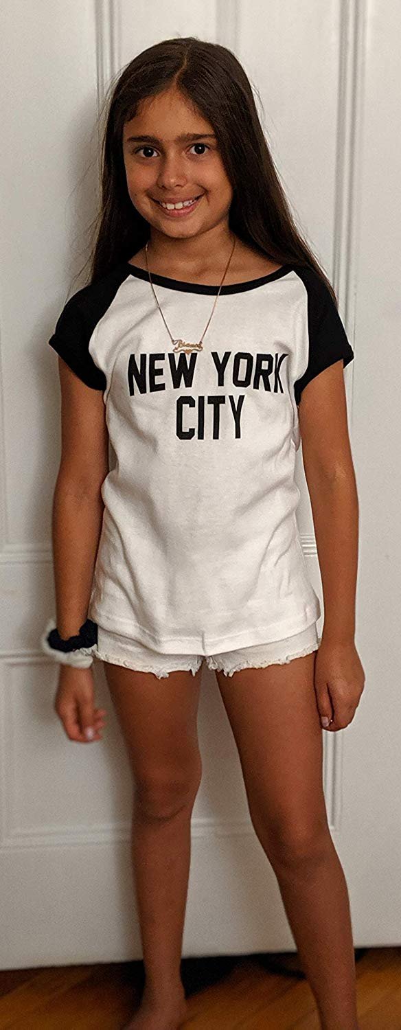 Kids New York City Tee Raglan Cap Sleeve T-Shirt White black john lennon