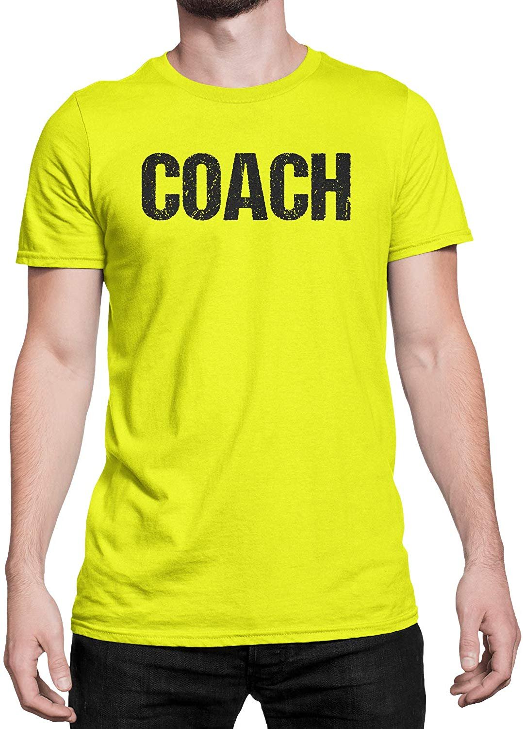 Coach T-Shirt Sports Coaching Tee Shirt (Neon & Black, Distressed)