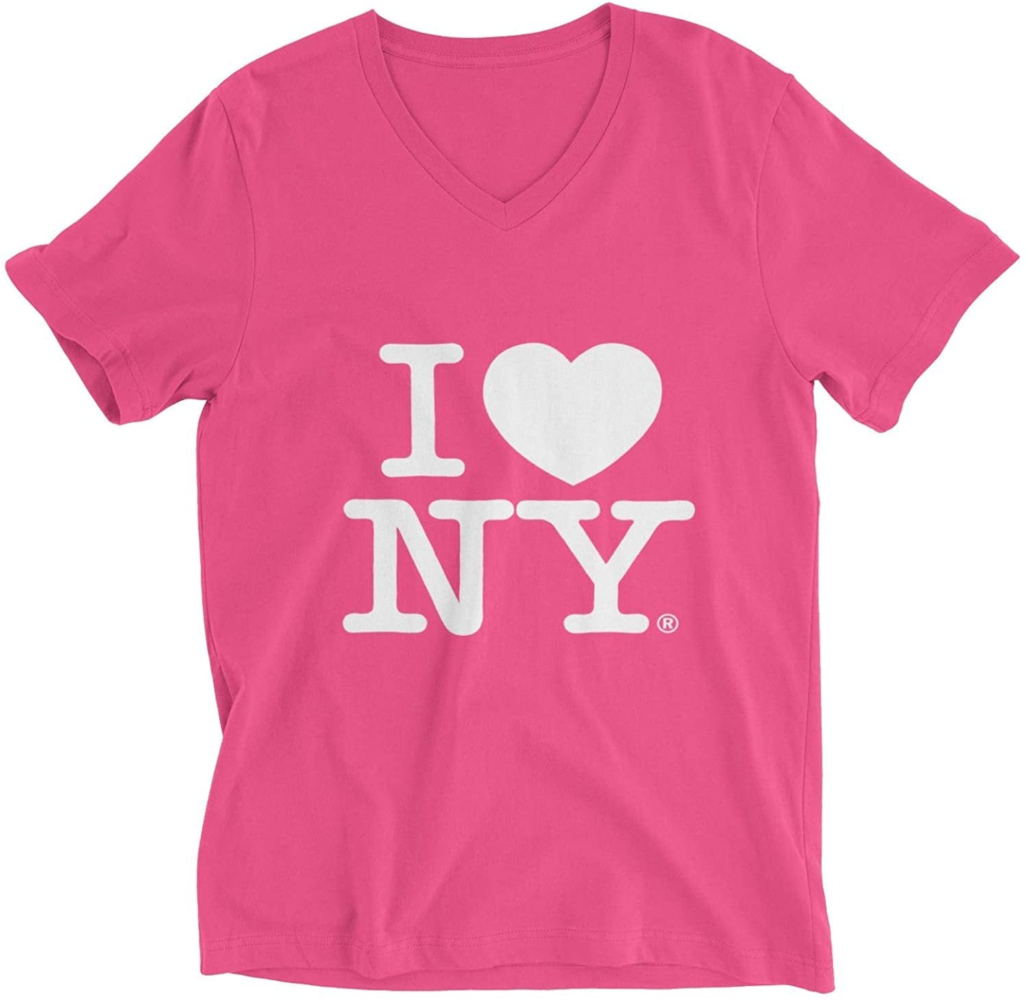 I Love NY Ladies V-Neck T-Shirt Tee Hot  Pink