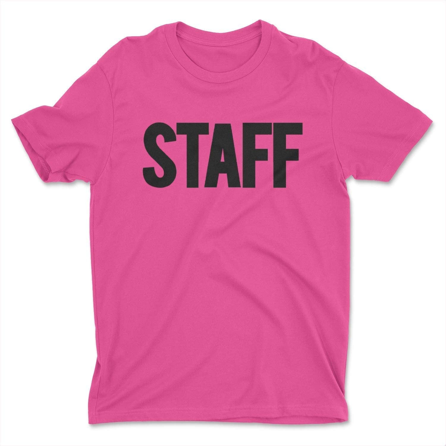 Men's Staff T-Shirt Front Back Screen Print Tee (Neon Pink & Black)