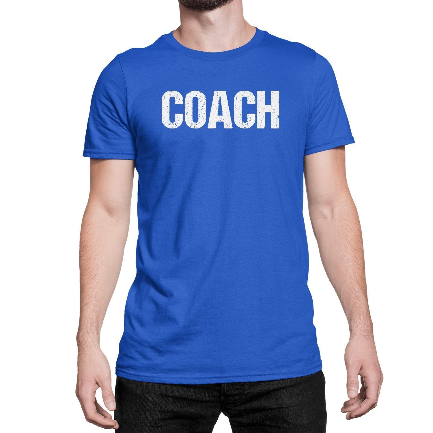 Coach T-Shirt Sports Coaching Tee Shirt (Royal & White, Distressed)