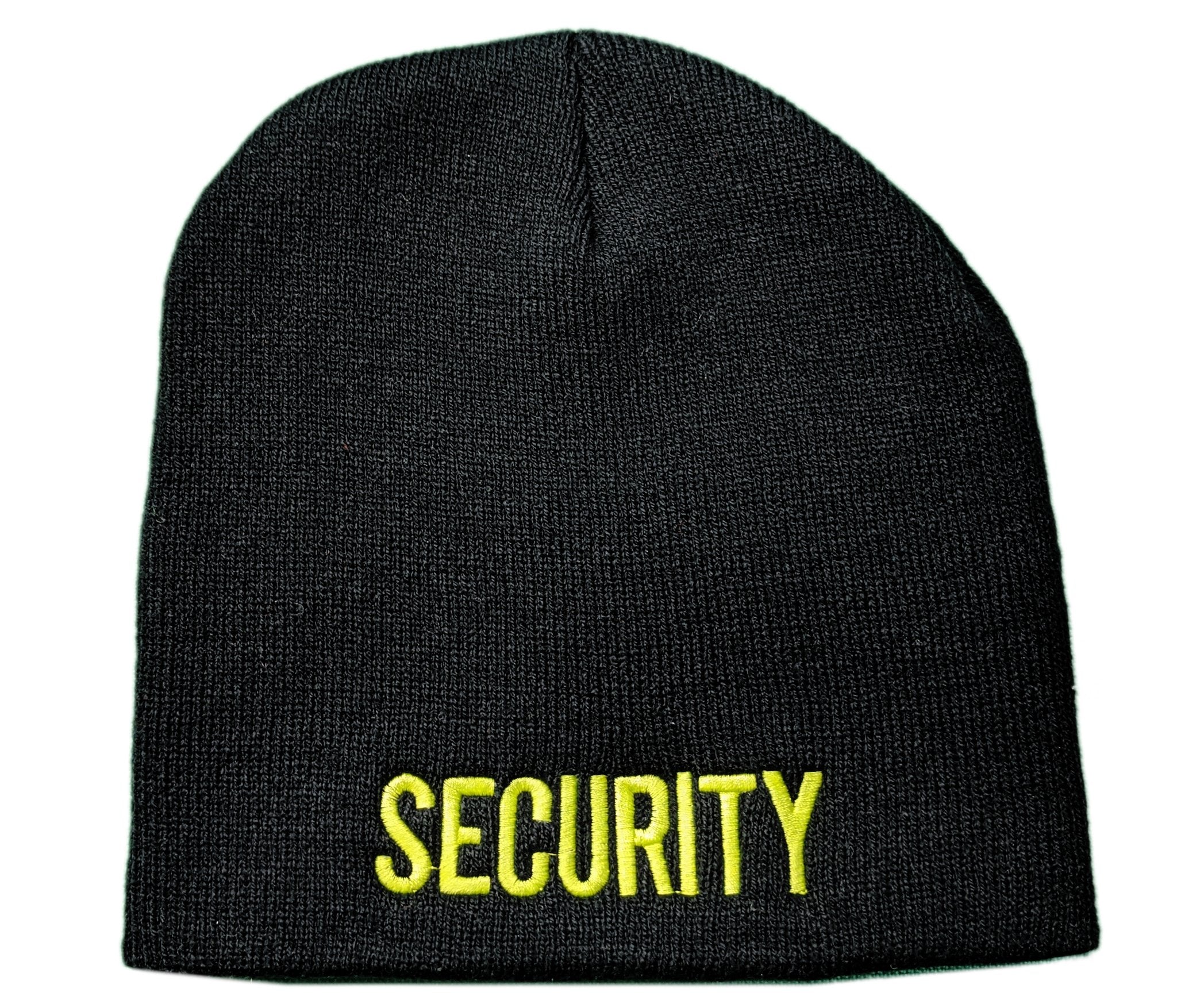 Men's Security Knit Cap Beanie USA Embroidered Winter Hat (Black/Neon)