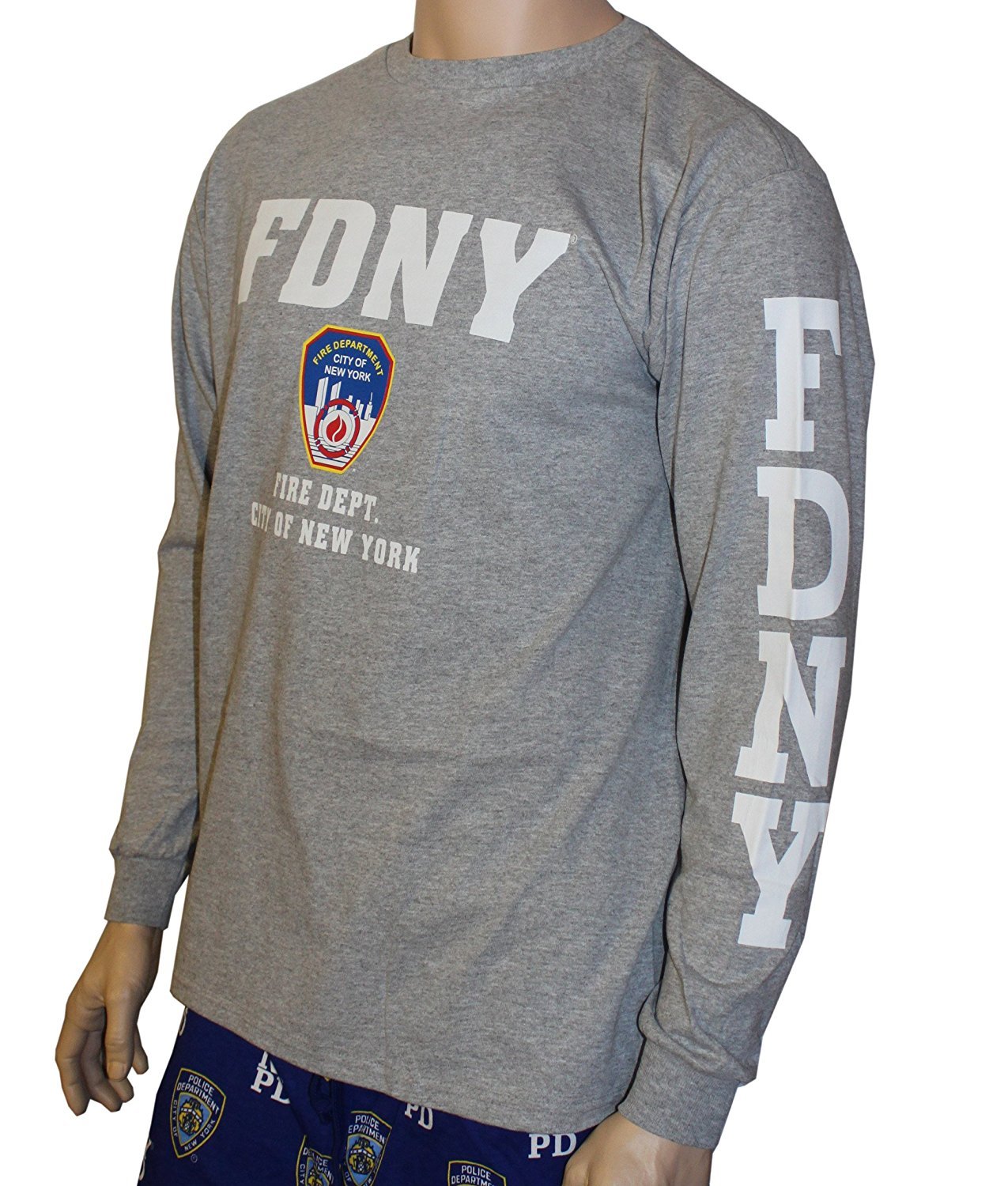 FDNY Long Sleeve Fire Dept Licensed T-Shirt Gray