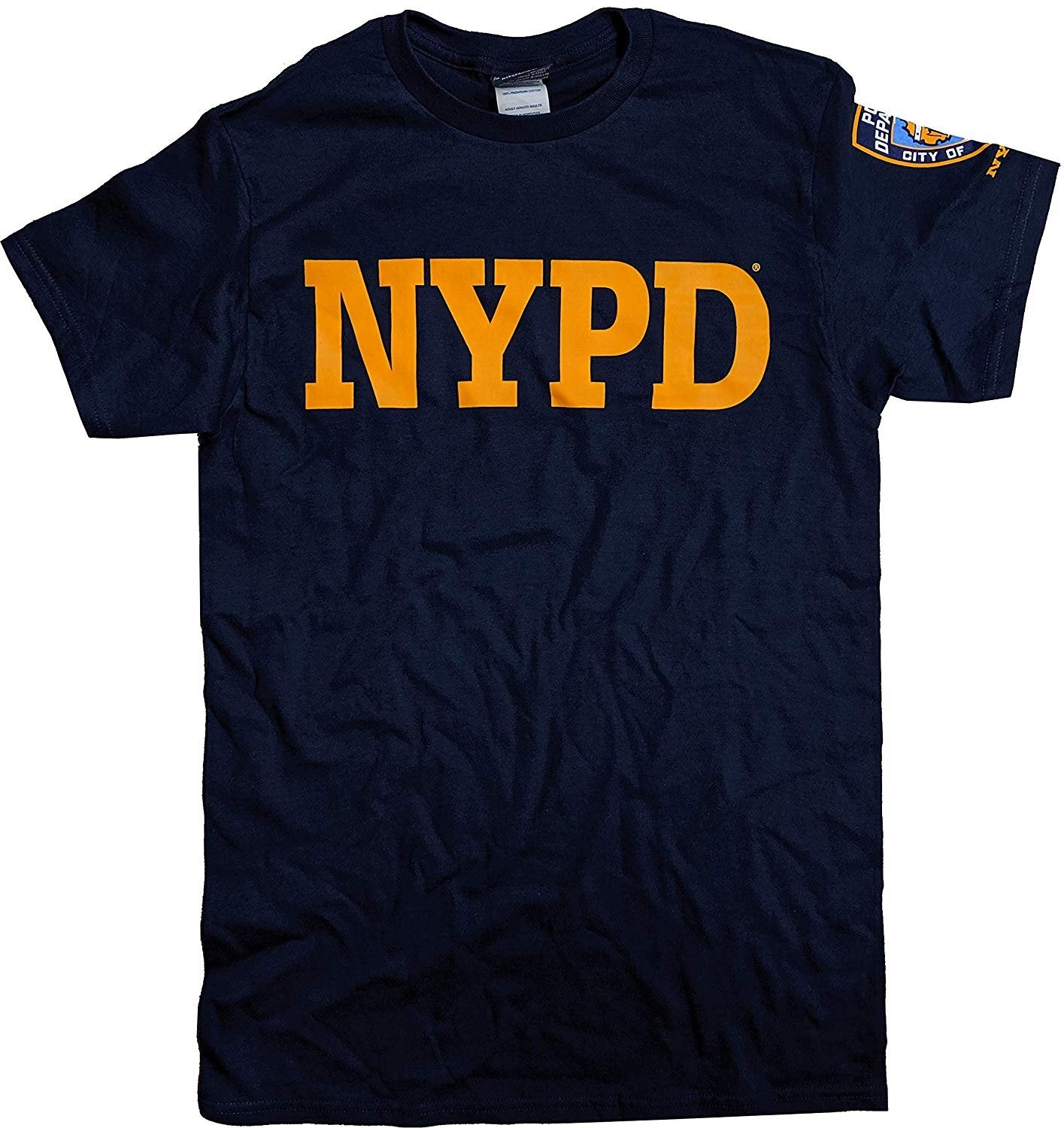 NYPD Men's T-Shirt (Front & Sleeve Print, Navy / Gold)