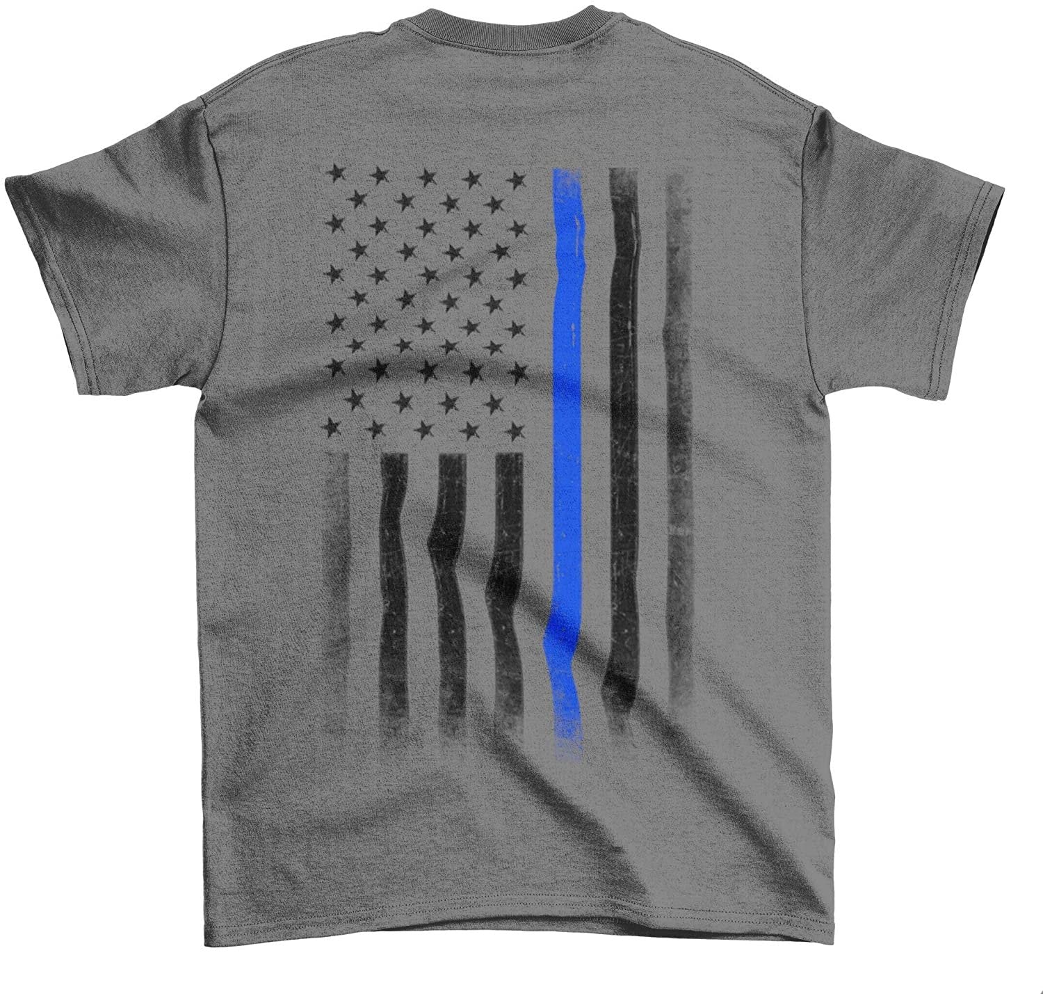 Blue Lives Matter T-Shirt mit USA-Flagge für Herren Brust- und Rückenaufdruck