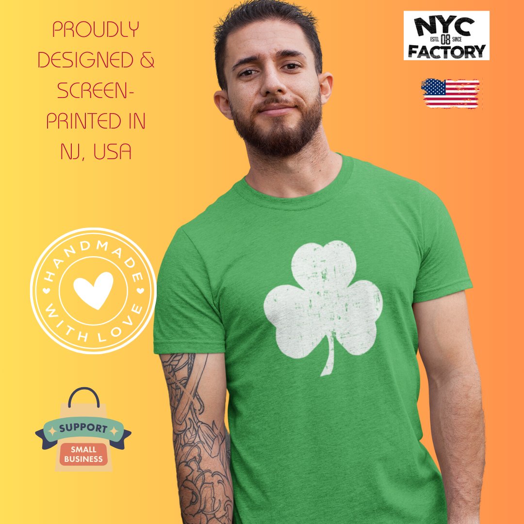Shamrock T-Shirt für Herren (Distressed, Big Design, Irish Green)