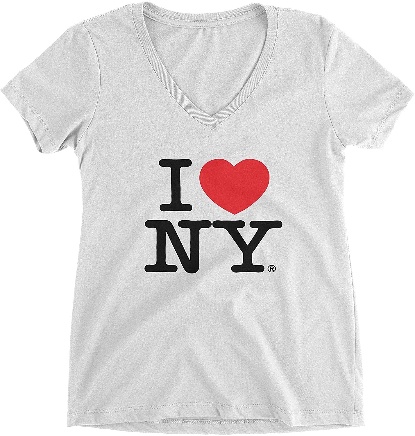 I Love NY T-shirt à col en V pour femme Blanc