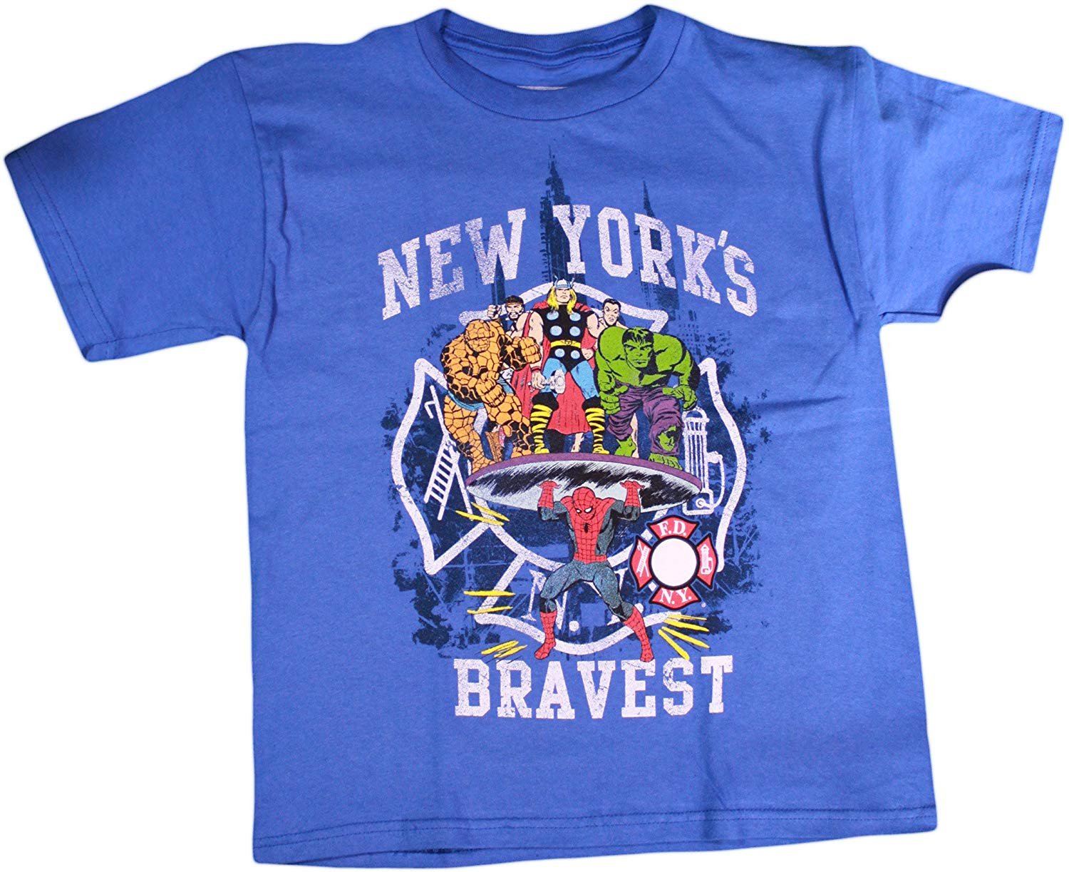 Rare! Limited Edition Marvel FDNY Youth T-shirt Kids Tee Blue