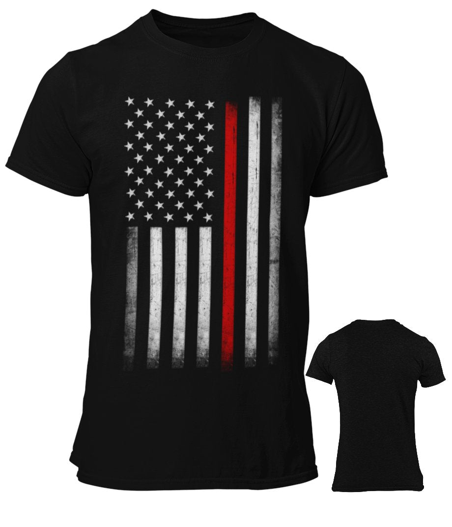 Men's Thin Red Line Flag Tee American Patriot Firefighter Support Shirt