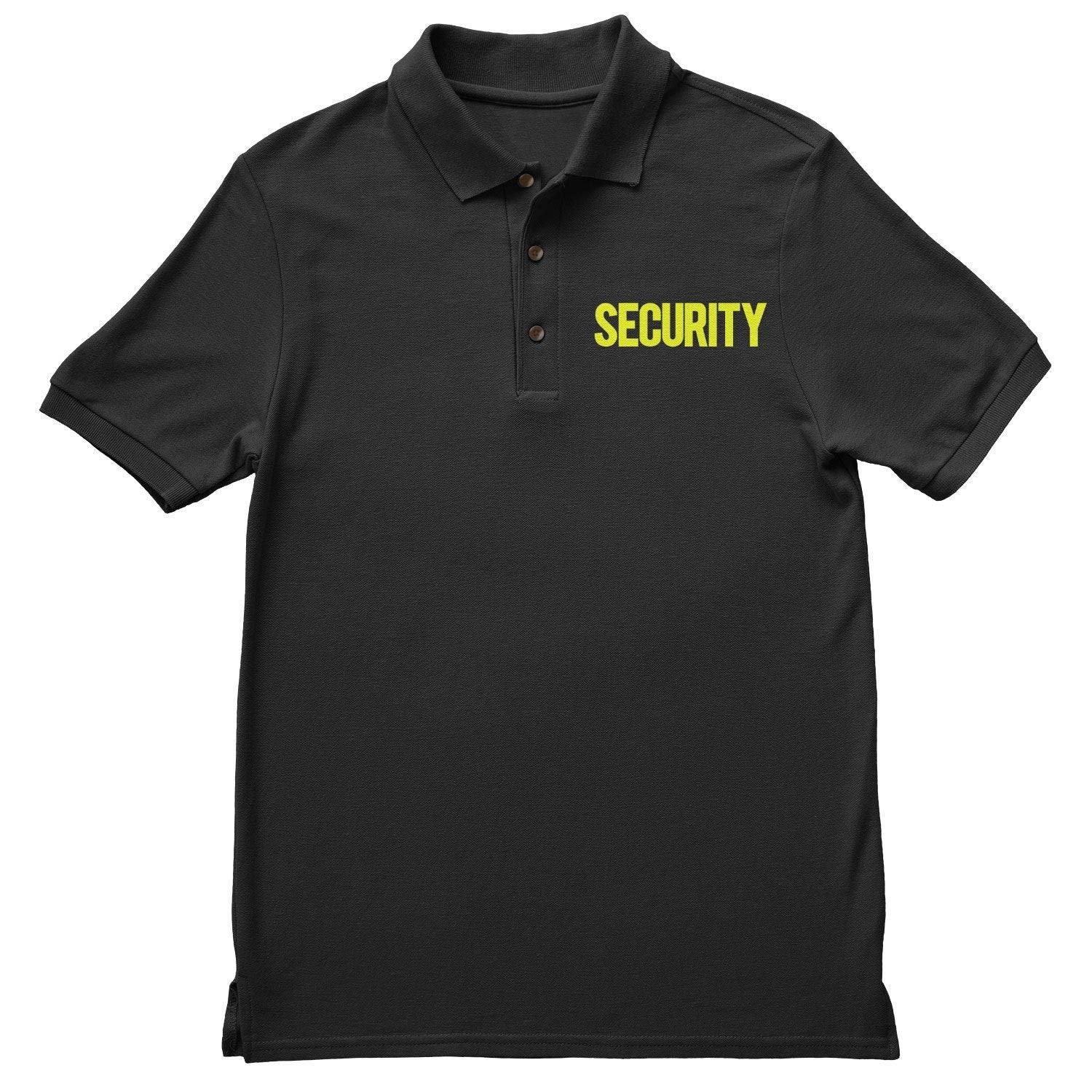 Mens Security Polo Shirt Front Back Print (Solid, Black / Neon)