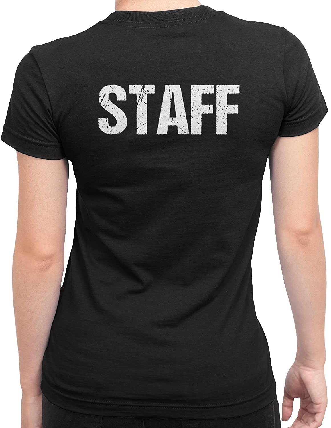 Staff Ladies Short Sleeve T-Shirt (Distressed Design, Black & White)