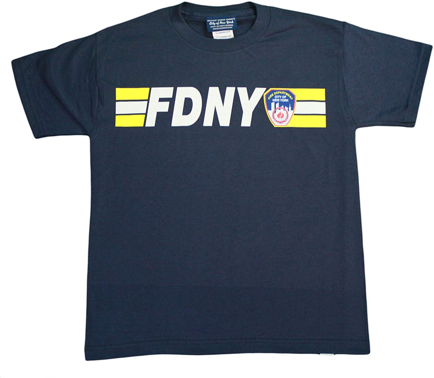 FDNY Kids T-Shirt (Front Badge & 200FT Back Design, Navy Blue)