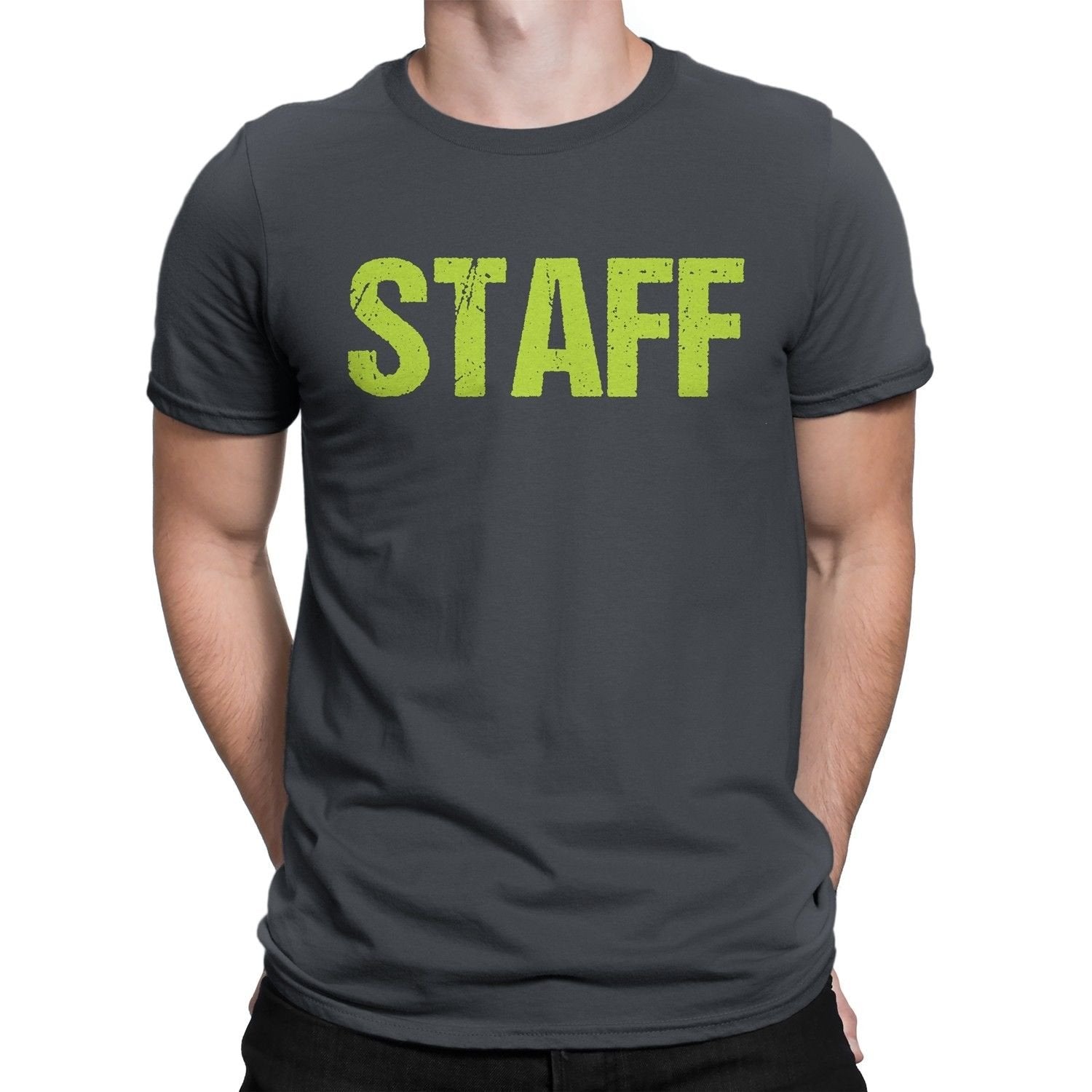 STAFF T-Shirt Charcoal Grey Mens Neon Tee Staff Event