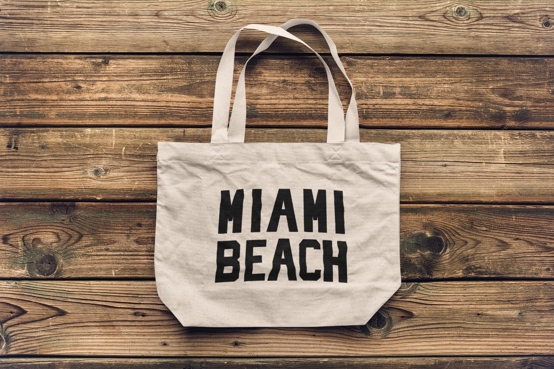 Miami Beach - Jumbo Size Vintage Style Retro City Cotton Canvas Tote Bags