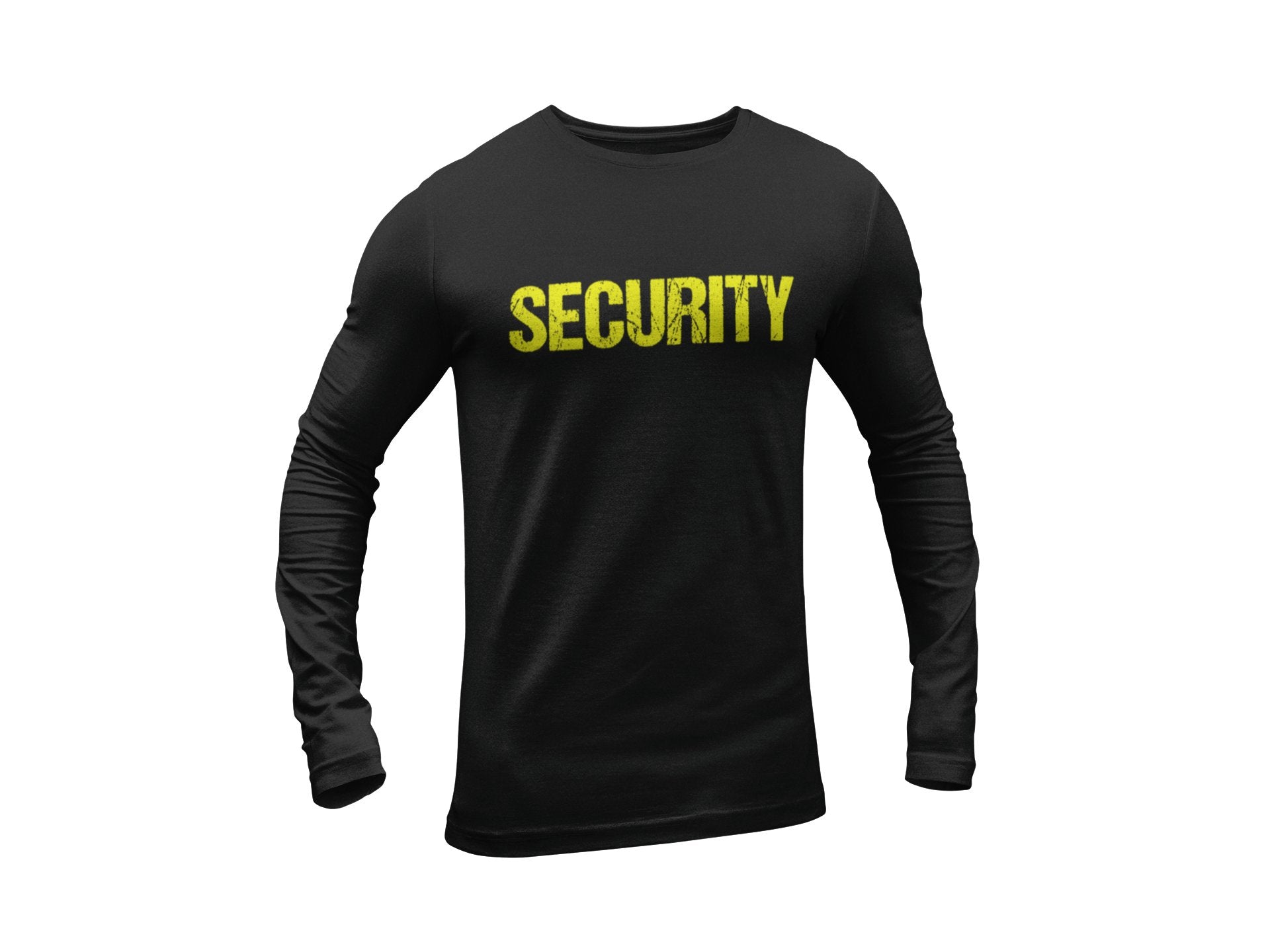 Security Men's Long Sleeve T-Shirt (Distressed Design, Black & Neon)