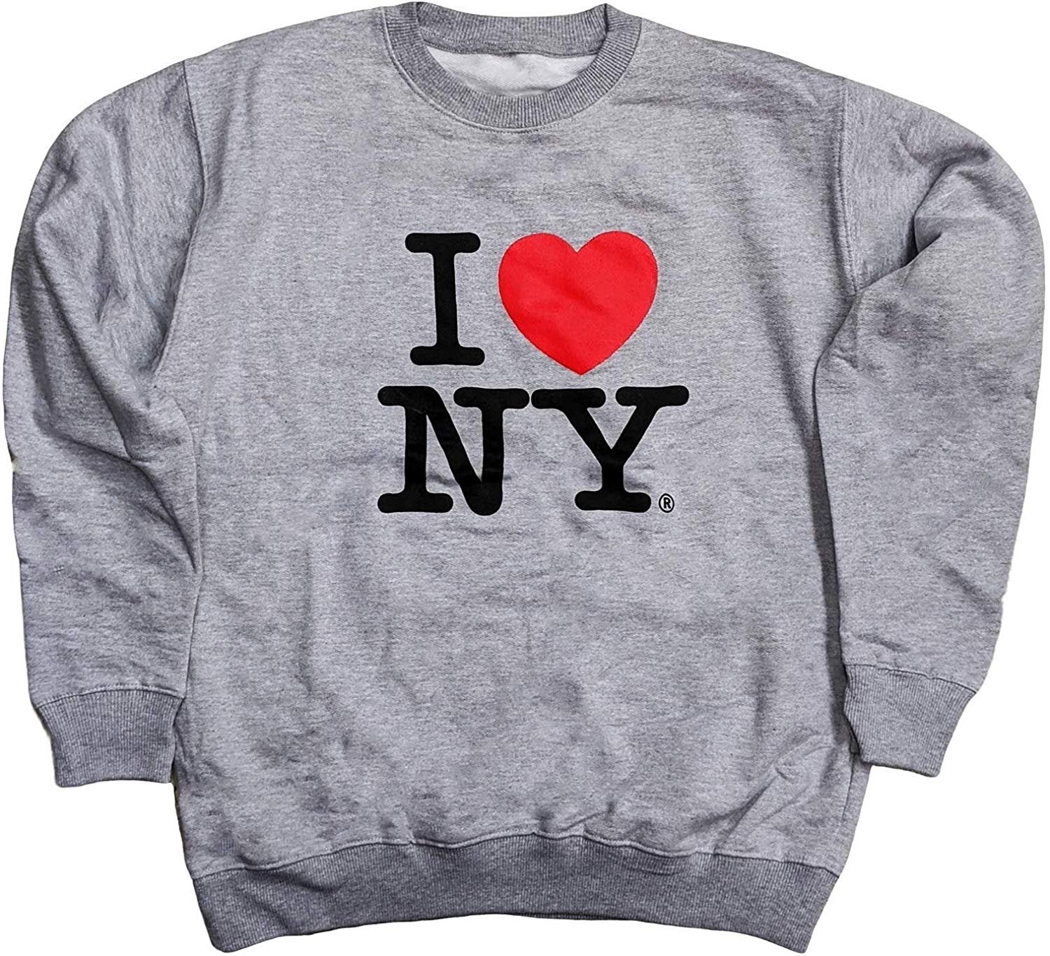 I Love NY Crewneck Sweatshirt Officially Licensed (Adult Unisex, Heather Gray)